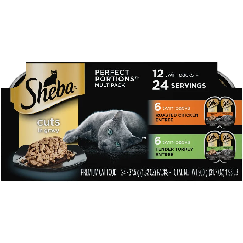 4. **Price and Purchasing** Sheba Cuts In Gravy Roasted Chicken Entre & Tender Turkey Entre Multipack Perfect Portions Twinpack Wet Cat Food 4. **Price and Purchasing** Sheba Cuts In Gravy Roasted Chicken Entre & Tender Turkey Entre Multipack Perfect Portions Twinpack Wet Cat Food