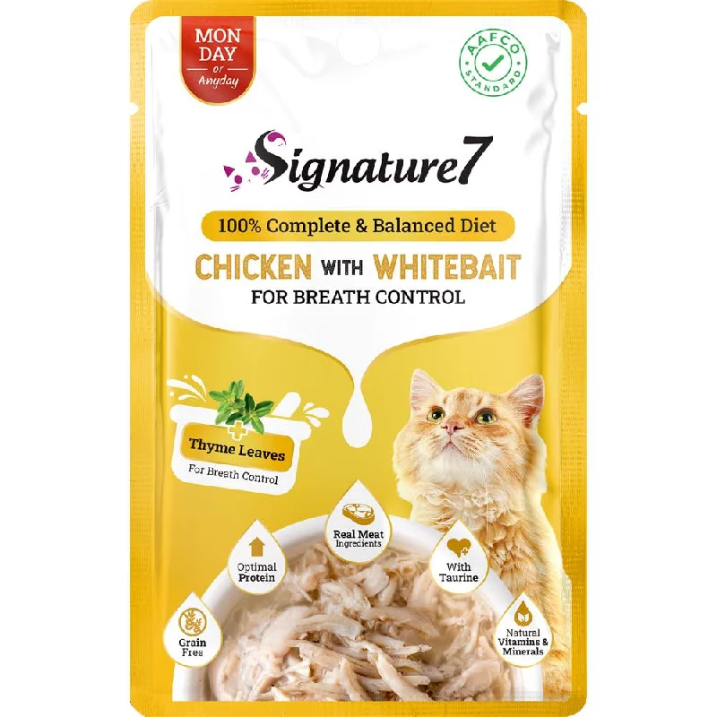 1. **Functional Cat Food** 20% OFF: Signature7 Chicken With Whitebait For Breath Control (Mon) Grain-Free Pouch Cat Food 50g x 12 1. **Functional Cat Food** 20% OFF: Signature7 Chicken With Whitebait For Breath Control (Mon) Grain-Free Pouch Cat Food 50g x 12