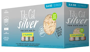    - Hairball control cat food  Tiki Cat - Silver - Variety Pack of 12 cans