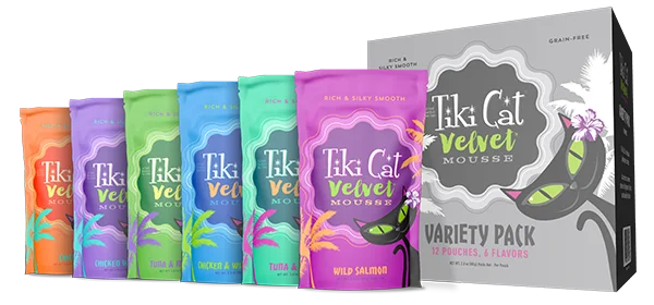    - Grain-free cat food recommendations  Tiki Cat - Velvet Mousse - Variety Pack