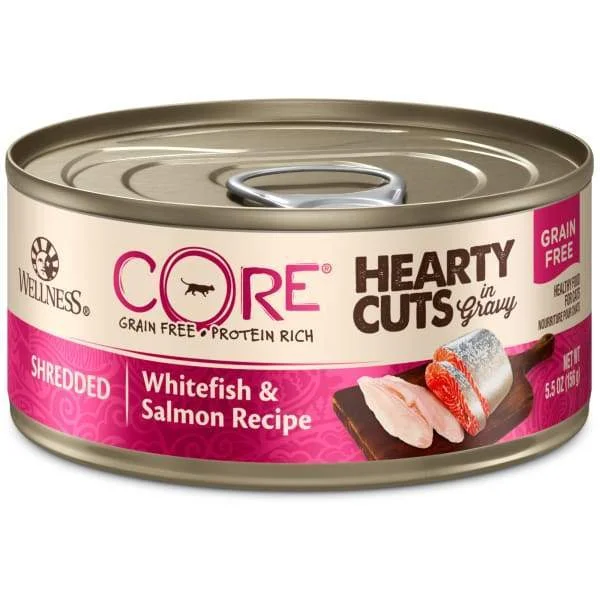    - Cat food for coat health  [20% OFF] Wellness CORE Hearty Cuts Shredded Whitefish & Salmon Canned Cat Food 156g