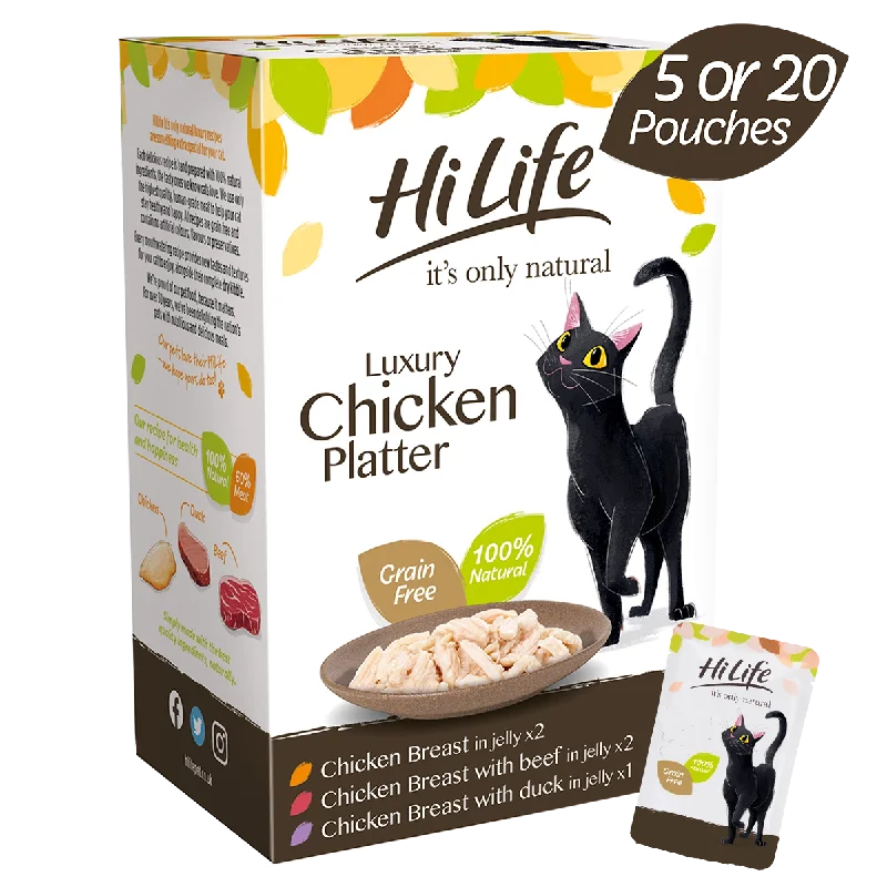   - Cat food for immune system support  HiLife its only natural Luxury Chicken Platter