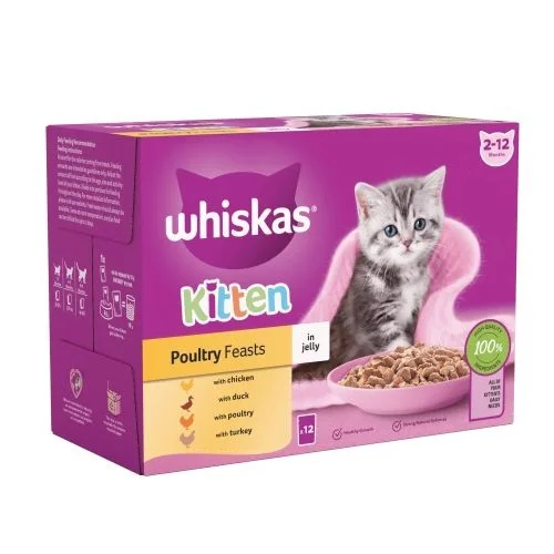 3. **Ingredient-Related** Whiskas 2-12 Months Kitten Food Pouches Poultry Selection in Jelly 12 x 100g 3. **Ingredient-Related** Whiskas 2-12 Months Kitten Food Pouches Poultry Selection in Jelly 12 x 100g