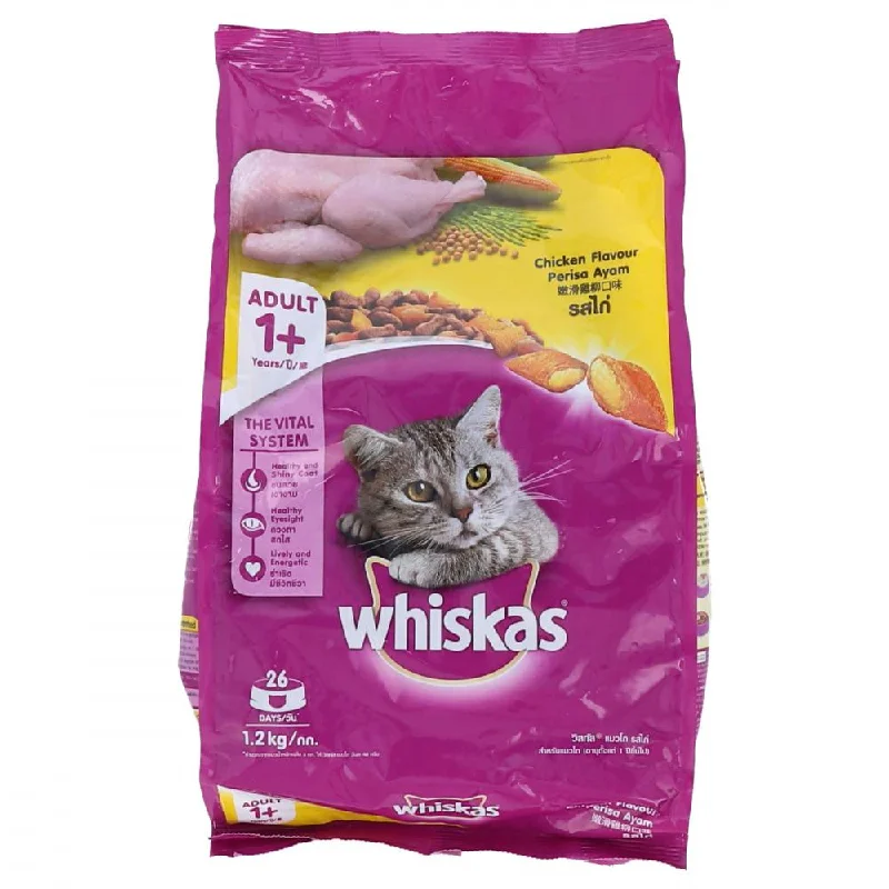    - Cat food for immune system support  WHISKAS CAT FOOD ADULT CHICKEN PERISA AYAM 1+YEAR 1.2 KG