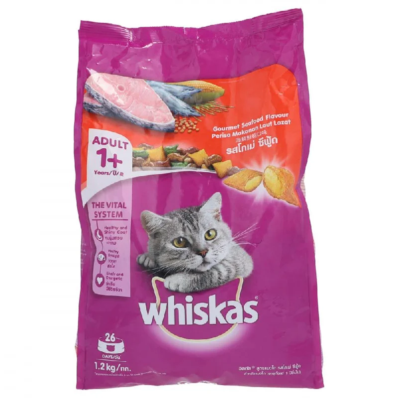    - Cat food for coat health  WHISKAS CAT FOOD ADULT GOURMET SEAFOOD 1+YEAR 1.2 KG