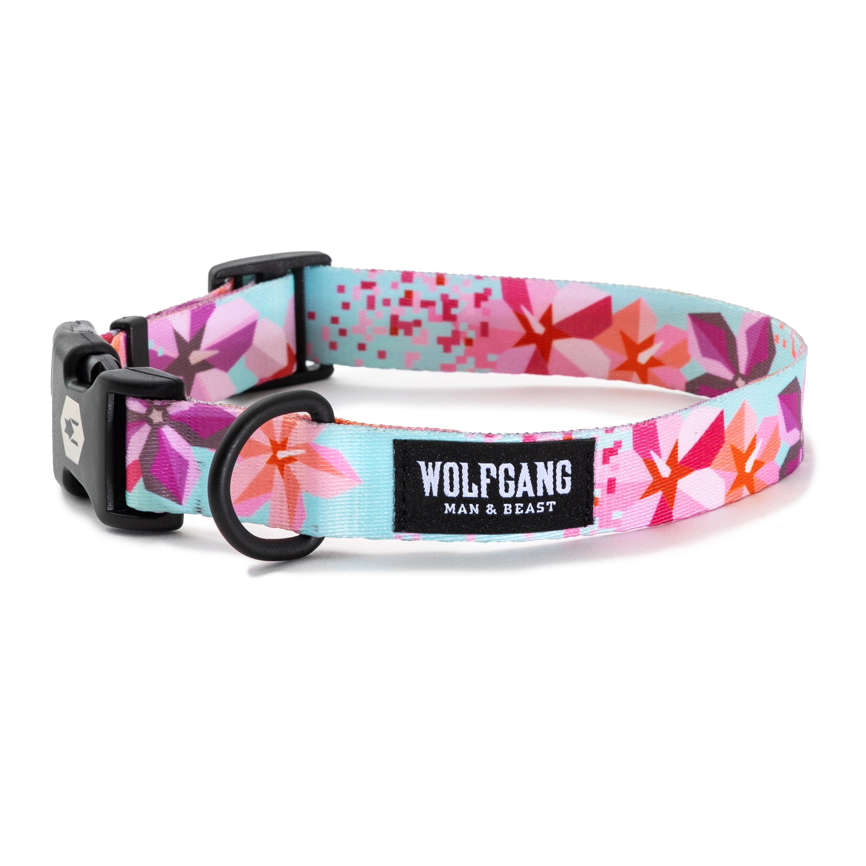1. **Pet collar with custom engraving**Wolfgang DigiFloral Adjustable Dog Collar, Pink and Blue 1. **Pet collar with custom engraving**Wolfgang DigiFloral Adjustable Dog Collar, Pink and Blue