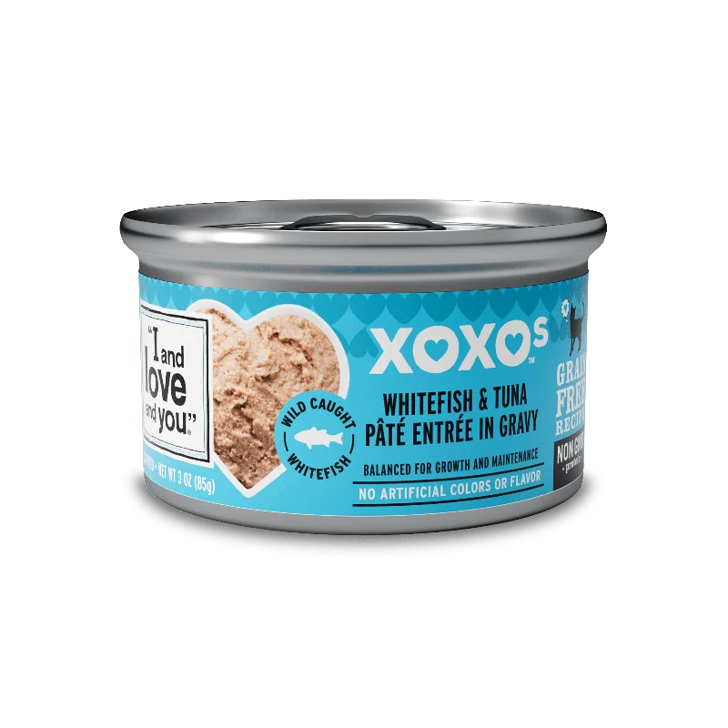    - Indoor cat food  XOXOs Whitefish & Tuna Pate
