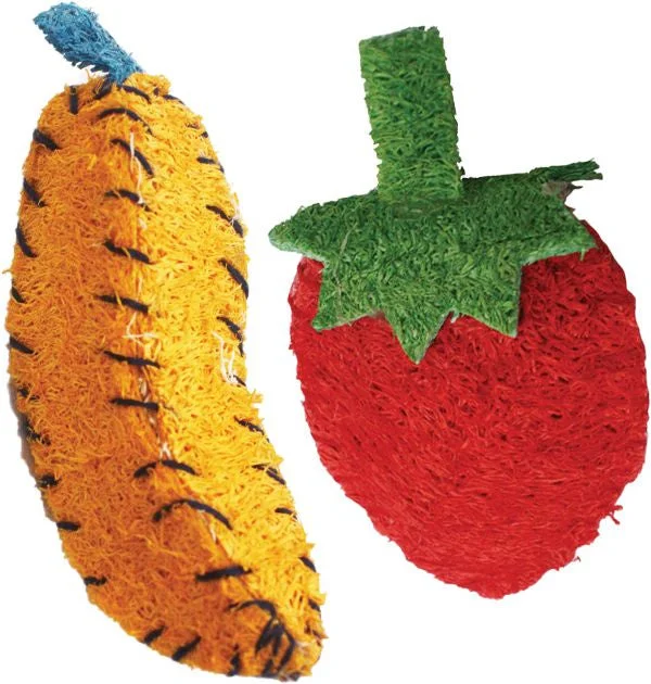Pet toysA & E Nibbles Loofah Banana & Strawberry Small Animal Toy