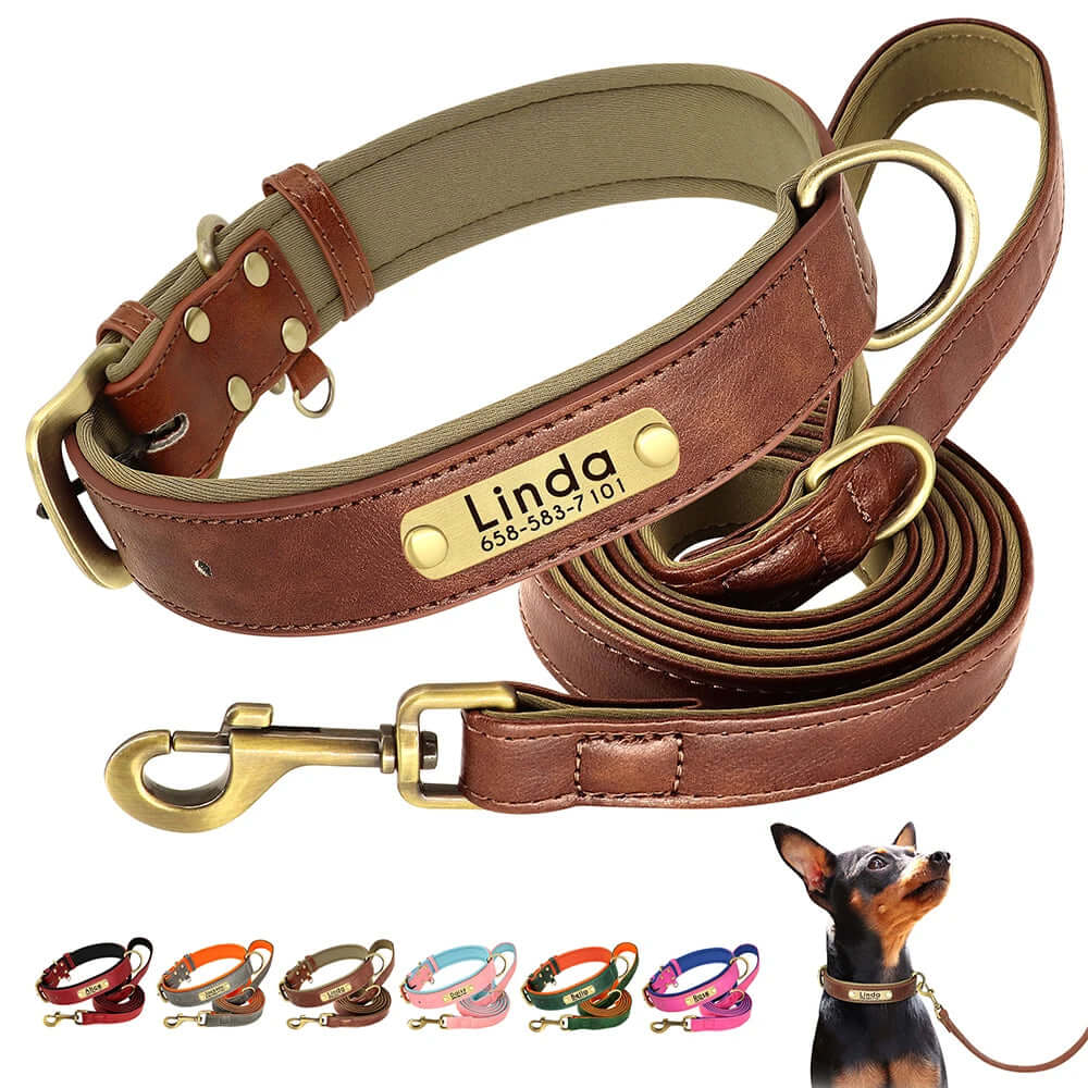 ### General pet accessoriesPersonalized Leather Dog Collar & Leash Set – Soft, Stylish, and Engraved